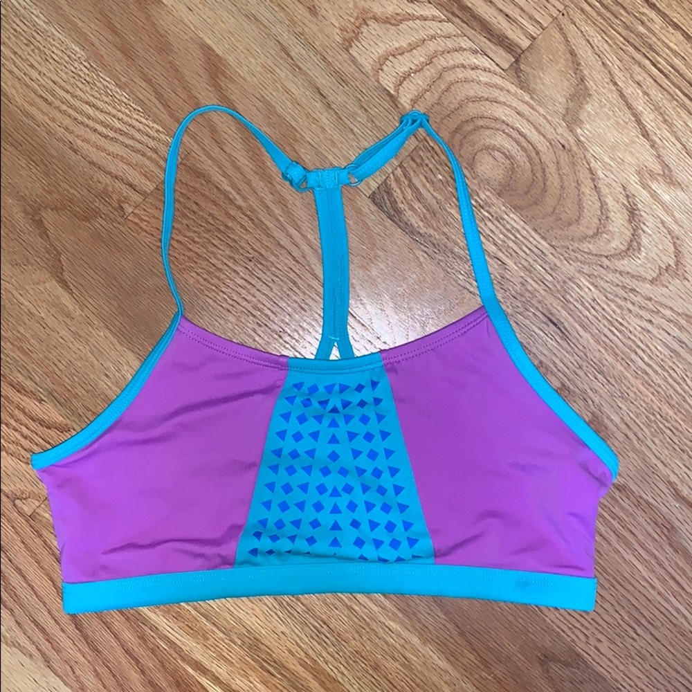 PURPLE AND BLUE JUSTICE BATHING SUIT TOP FOR KIDS